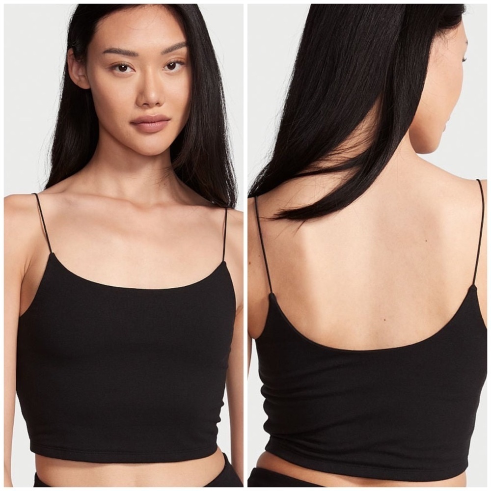 Black Thin Elastic Strap Cropped Cotton Cami Tank Top